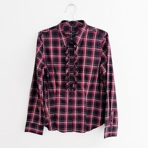 Talbots Tartan Plaid Jewel Button Front Stretch Shirt